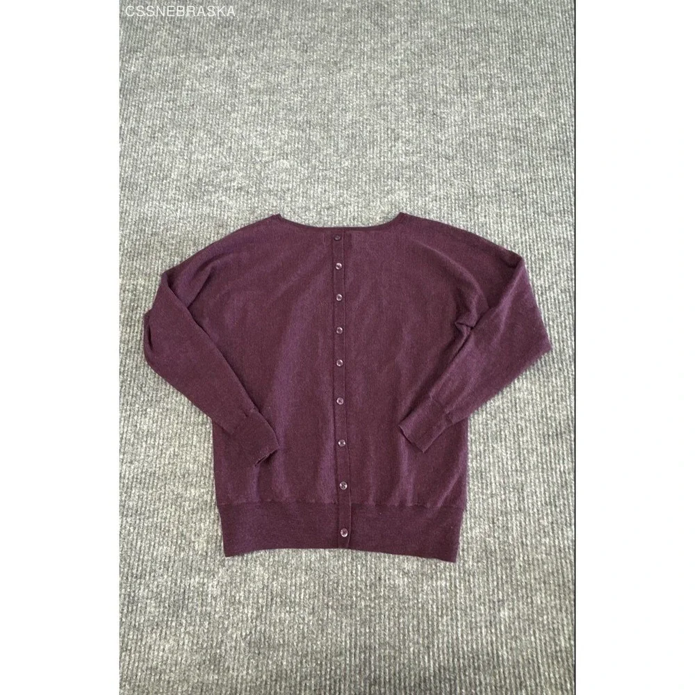 Cynthia Rowley Women's Purple Extrafine Merino Wool Button Back Sweater Sz S‎